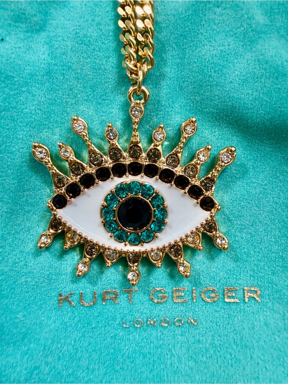 Kurt Geiger Gold-tone Eye Pendant Necklace with Teal and Black Accents